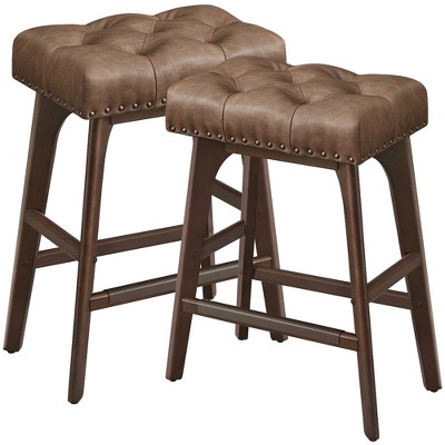VASAGLE Bar Stools Set of 2, Counter Height Bar Stools, Kitchen Counter Stools with Wooden Legs, PU Leather Barstools