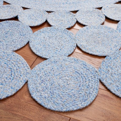 Boho Chic Handwoven Coastal Blue Round Rug - 59"