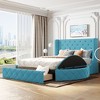 Sapphtopaz Velvet Queen Size Bed Frame with Wingback Headboard Upholstered Platform Bed Frame with Big Drawer & Side Storage Stools for Bedroom - 3 of 4