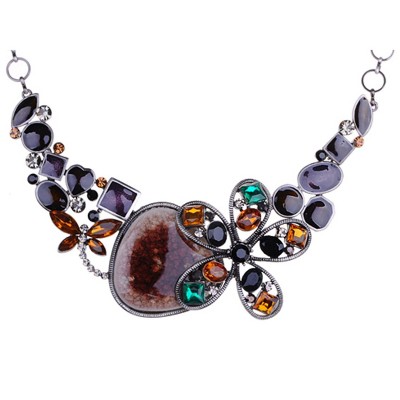 Anna-Kaci Women's Floral Crystal Statement Necklace, Rhinestone Accents, Adjustable Chain - Red