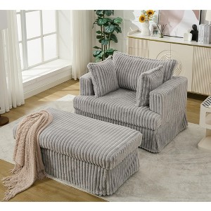 Sapphtopaz 2pc Oversized Corduroy Chaise Accent Chair Upholstered Sofa Lounge Chair with Ottoman, Deep Seat Living Room Chair Comfy Chair - 1 of 4
