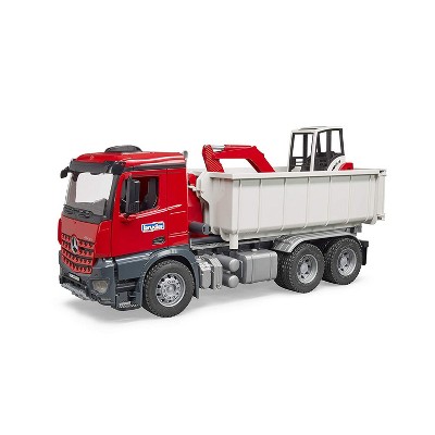 Bruder MB Arocs Truck with Roll-Off-Container with Mini Excavator