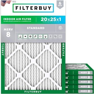 Filterbuy 20x25x1 Air Filter (6-Pack), Pleated MERV 8 Dust Defense Replacement HVAC AC Furnace Filters (Actual Size: 19.50 x 24.50 x 0.75) - 1 of 4
