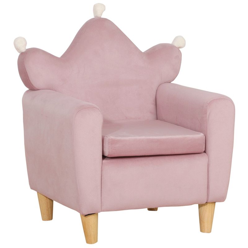 Qaba Soft Kids Sofa Chair, Single Lounger Armchair for Children with Strong Frame, Cute Pink Crown Throne for Relaxing, Watching TV, Studying, 1 of 7