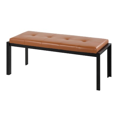 Fuji 46'' Black Metal Frame with Camel Faux Leather Bench