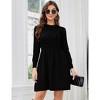 Women's 2025 Long Sleeve Mini Sweater Dress Crewneck Ribbed Knit a Line Pleated Swing Short Dresses - 4 of 4