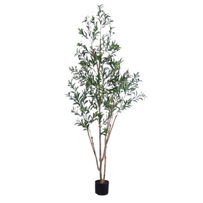 Artificial Olive Tree with Real Wood Trunk, Adjustable Faux Plant with Planter for Home Office Decor, Green