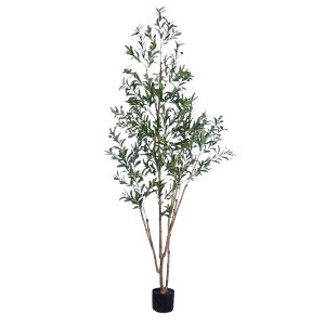 Artificial Olive Tree with Real Wood Trunk, Adjustable Faux Plant with Planter for Home Office Decor, Green - 1 of 4