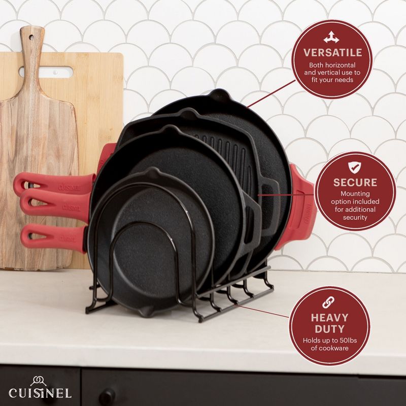 Cuisinel Pan Organizer - 2-PACK of Silicone-Coated Non-Slip 15" Heavy Duty Skillet Rack, 4 of 5