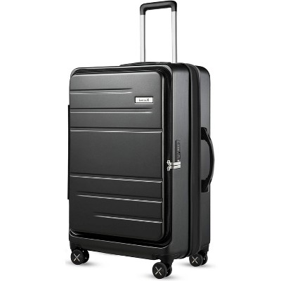 LUGGEX 24 Inch Luggage with Spinner Wheels, Expandable PC Hard Shell Checked Suitcase with Front Opening, Lightweight,Charcoal Metallic