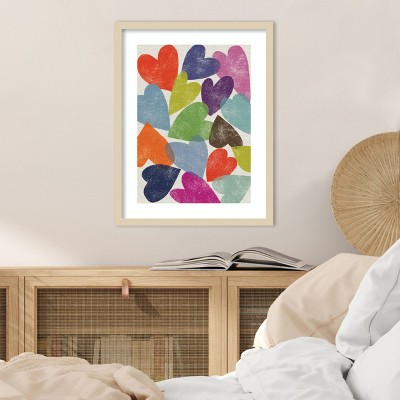 Multicolored Hearts Print with Wood Frame, 28.54" x 23.45"