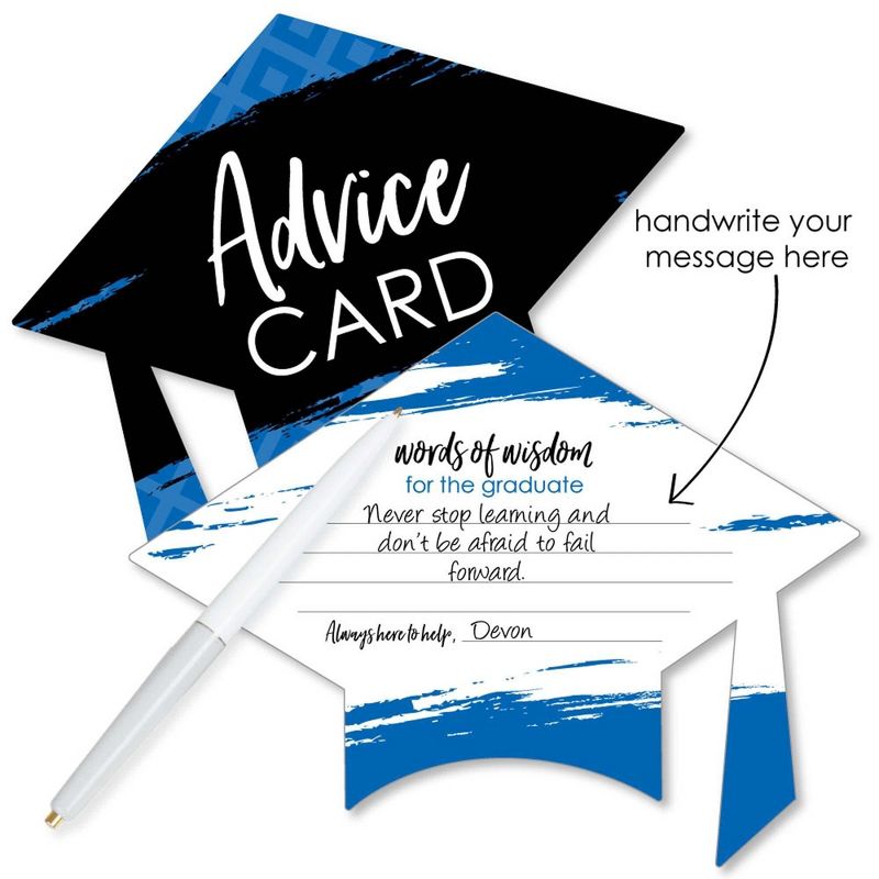Big Dot of Happiness Blue Grad - Best is Yet to Come - Royal Blue Grad Cap Wish Card Grad Party Activities - Shaped Advice Cards Games - Set of 20, 2 of 6