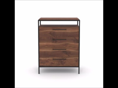 Grand Walnut 4-Drawer Chest with Open Shelf