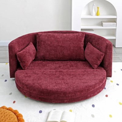 Multi-Functional Foldable Sleeper Sofa Bed - 3-in-1 Floor Sofa Chair Converts to Circular Bed & Futon, Includes 3 Pillows for Living Room