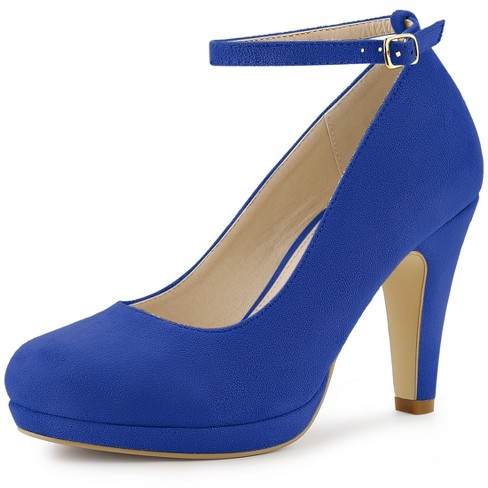 Allegra K Women's Round Toe Stiletto Heel Ankle Strap Pumps Dark Blue 7 :  Target