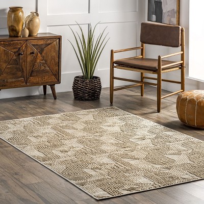 Diamond Weave Synthetic 4' x 6' Easy Care Area Rug in Beige