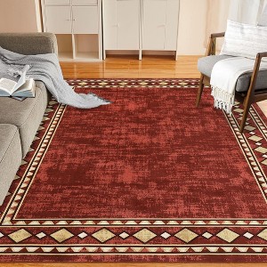 Bordered Machine Washable Area Rugs, Area Rugs for Bedroom, Soft Lightweight Non Slip Indoor Carpet, Living Room Rug - 1 of 4