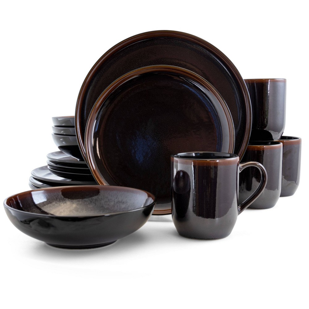16pc Stoneware Chocolate Mousse Dinnerware Set Brown - Elama: Microwave & Dishwasher-Safe Dishware for 4