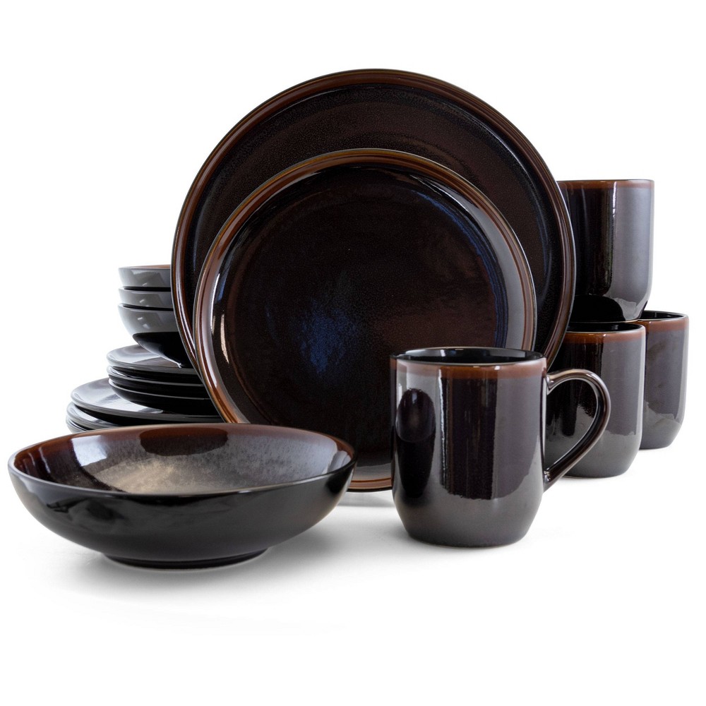 Photos - Glass 16pc Stoneware Chocolate Mousse Dinnerware Set Brown - Elama: Microwave & Dishwasher-Safe Dishware for 4