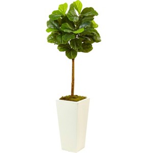 Nearly Natural 4.5-ft Fiddle Leaf Fig in White Planter (Real Touch) - 1 of 4