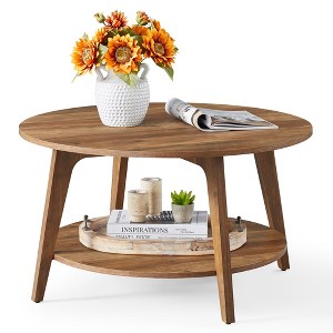Round Coffee Table, 32''Circle Coffee Tables with 2-Tier Storage Shelf, Easy to Assemble for Living Room - 1 of 4