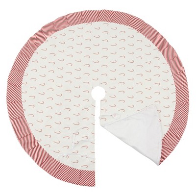 Festive White and Red Candy Cane Christmas Tree Skirt