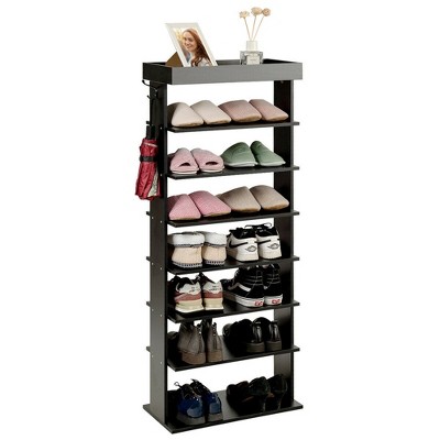 Costway 7-Tier Shoe Rack Vertical Design Wooden Shoe Storage Shelf w/Hooks Black
