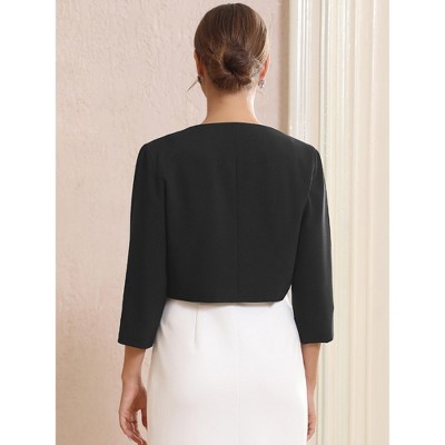 Женские куртки INSPIRE CHIC Women's Crew Neck Formal Bolero 3/4 Sleeves Open Front Cropped Shrugs Small Black — фото 4