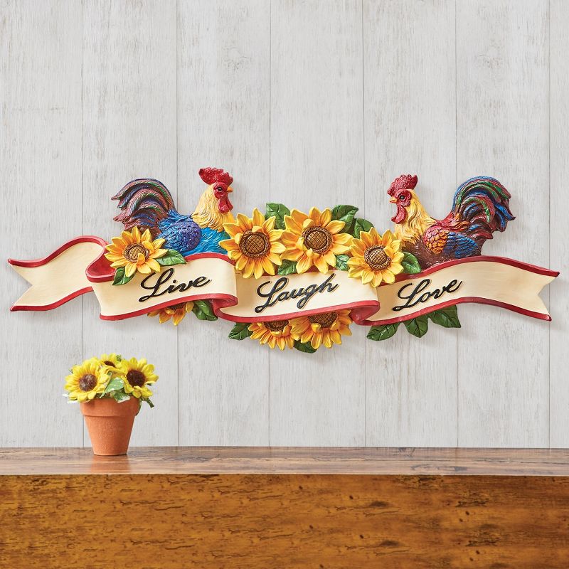 Collections Etc Roosters & Sunflowers Inspirational Live Laugh Love Wall Art 20.25 X 1.5 X 6.5, 2 of 3
