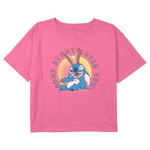 Girl's Lilo & Stitch Easter Some Bunny Loves You Crop Top T-Shirt - 1 of 3