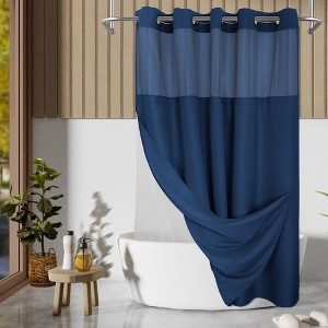 Slub Texture No Hook Shower Curtain with PEVA Snap-In Liner, and Sheer Window, 71"X74" - 1 of 4