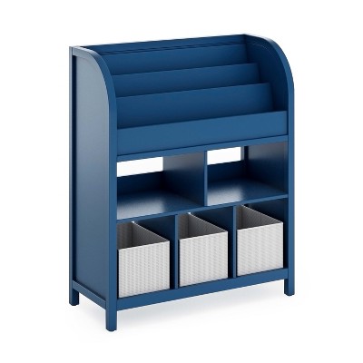 Navy Wooden Kids' Book and Toy Storage with Bins