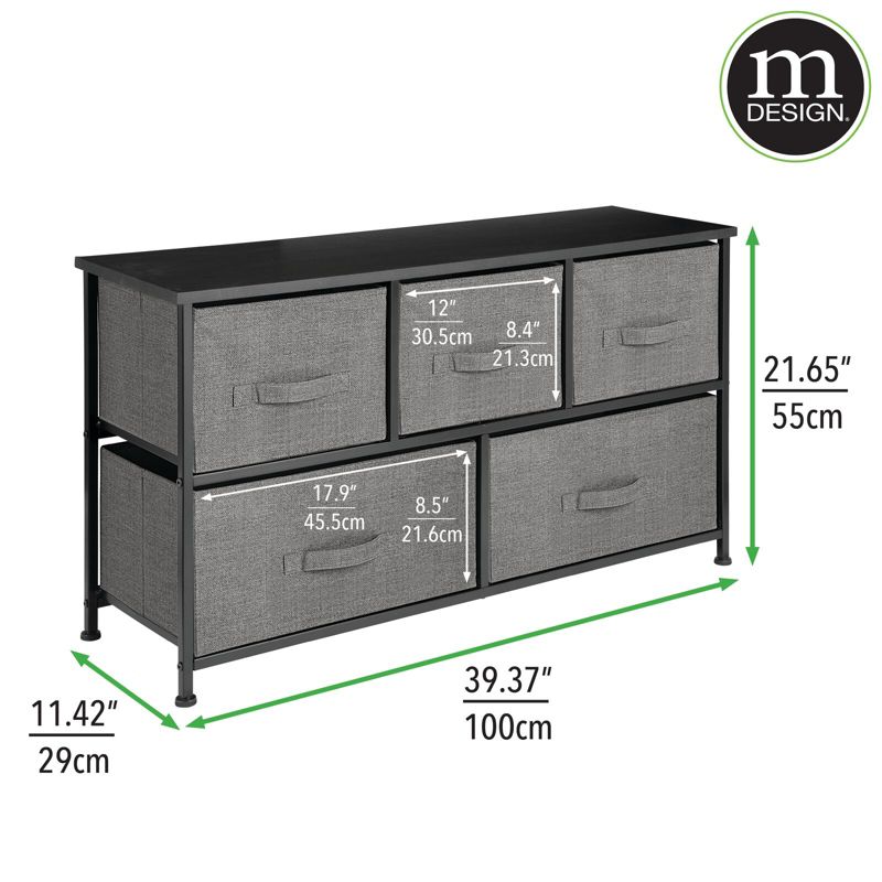 mDesign Wide Storage Dresser Furniture, 5 Removable Fabric Drawers, 3 of 11