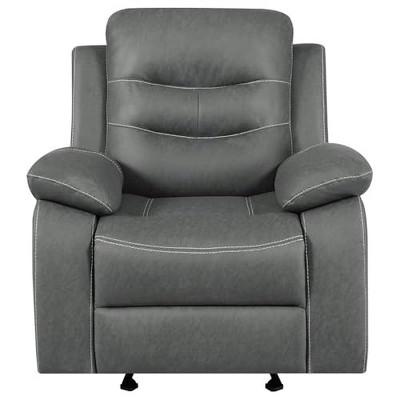 Gray Leather Glider Recliner with Manufactured Wood Frame