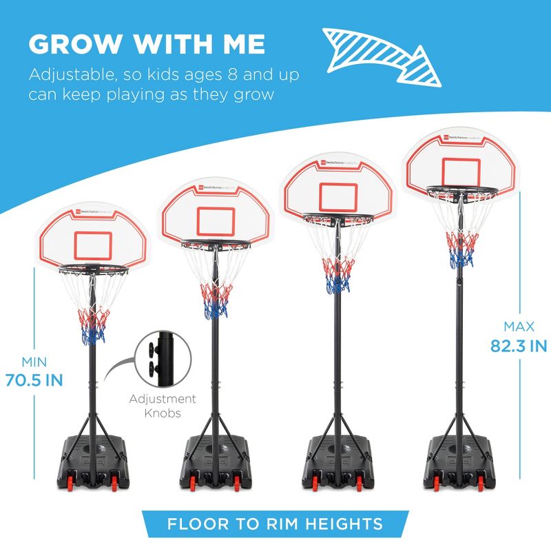 Best Choice Products Kids Height-Adjustable Basketball Hoop, Portable Backboard System w/ 2 Wheels, 2 of 8