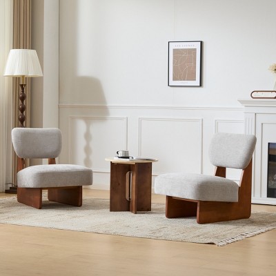 Set of 2 Modern Armless Accent Chairs,Upholstered Lounge Side Chairs with Solid Wood Base,Low Profile Living Room Chairs-Baofuwish