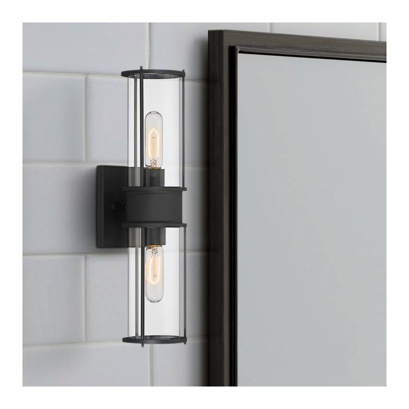 Possini Euro Design Modern Wall Light Sconce Matte Black Hardwired 19 1/2" 2-Light Fixture Clear Glass Shades for Bedroom Bathroom, 2 of 9