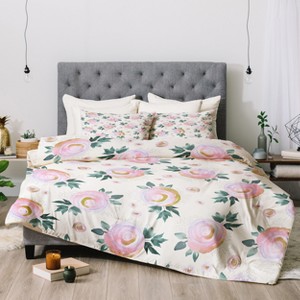 Pink Floral Iveta Abolina Rose Taffy Comforter Set (Queen) - Deny Designs, Size: Full/Queen