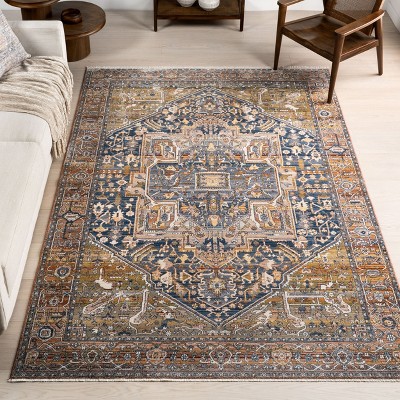 Harriet 12' x 15' Rust and Blue Vintage Medallion Fringe Area Rug