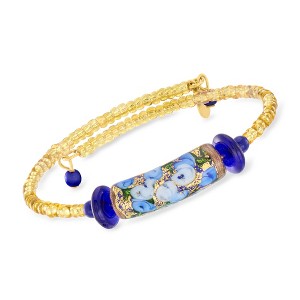 Ross-Simons Italian Blue Murano Glass Floral Bead Wrap Bracelet Size - 1 of 4