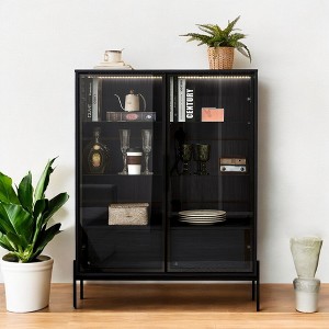 51.2'' Tall Lighted Display Cabinet, Modern LED Curio with Tempered Glass Door,Metal Legs,Accent Cabinet with Adjustable Shelves,Storage Drawers - 1 of 4