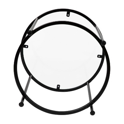 Round Clear Glass End Table with Matte Black Metal Frame