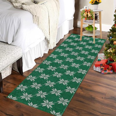GustoWave Christmas Geometric Throw Area Rugs, Non Slip Machine Washable, Green