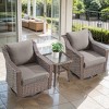 Belord 3PCS Outdoor Swivel Glider Chairs with Side Table, Patio Brown Wicker Swivel Chairs with 2-Layer Tempered Glass Top Rattan Side Table - 2 of 4