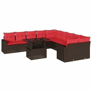 vidaXL Patio Sofa Set with Cushions and Table Outdoor 11 Piece Poly Rattan - Brown - 1 of 4