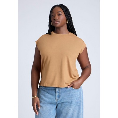ELOQUII Elements Women's Plus Size Jersey Knit T Shirt Short Sleeve