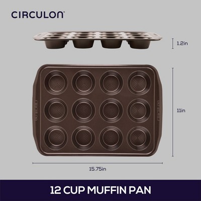 Chocolate Brown Nonstick 12-Cup Muffin Pan with Wide Handles