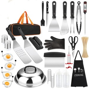 Itopfox 135 Pcs Griddle Grill Tools Set with Basting Cover, Spatula, Scraper, Bottle, Tongs, Egg Ring for Professional BBQ Cooking - 1 of 4