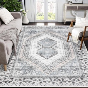 Machine Washable Vintage Runner Rug, Non Slip Low Pile Oriental Carpet for Entryway, Hallway, Kitchen, Laundry - 1 of 4