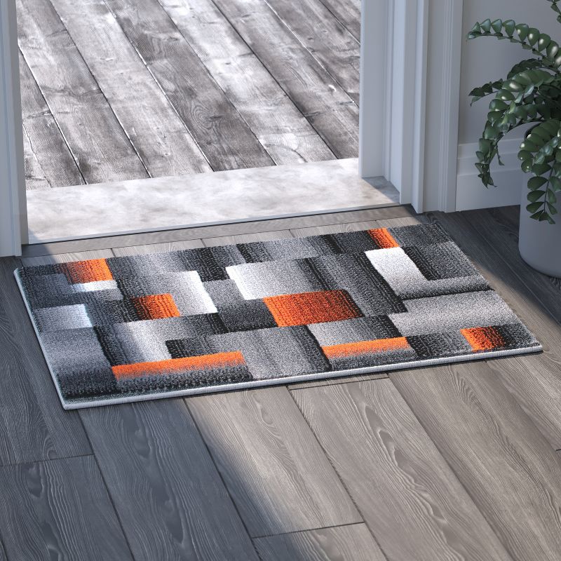 Emma and Oliver Modern Cubist Olefin Accent Runner Rug in Gradient Shades with Natural Jute Backing, 3 of 7